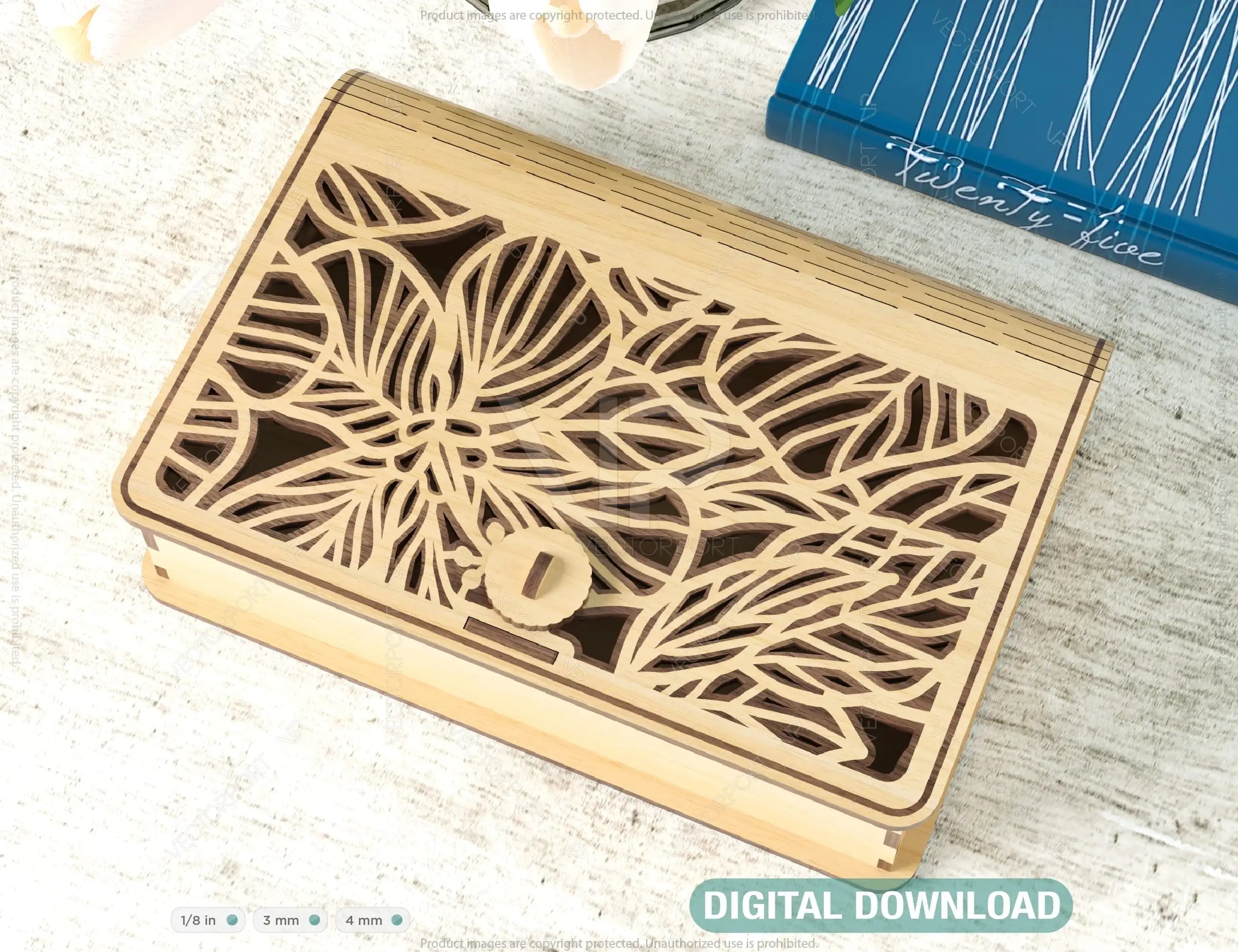 Book Shape Wooden Gift Box with lock Laser cut Card Case Favor Box Wooden Bag Purse Digital Downloads | SVG |#U247| VectorPort