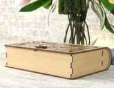 Book Shape Wooden Gift Box with lock Laser cut Card Case Favor Box Wooden Bag Purse Digital Downloads | SVG |#U247| VectorPort