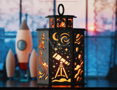 Space Theme Laser Cut Table Lamp with Planets, Rockets, and Stars – Celestial Night Light for Kids Room or Space Lovers – Digital Download |#247|