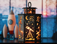 Space Theme Laser Cut Table Lamp with Planets, Rockets, and Stars – Celestial Night Light for Kids Room or Space Lovers – Digital Download |#247|