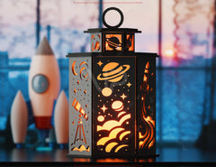 Space Theme Laser Cut Table Lamp with Planets, Rockets, and Stars – Celestial Night Light for Kids Room or Space Lovers – Digital Download |#247|