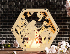 Fairy & Mushrooms Silhouette Hexagon Candle Holder – Laser Cut Digital File for Glow Light Decor Digital Download |#249| VectorPort