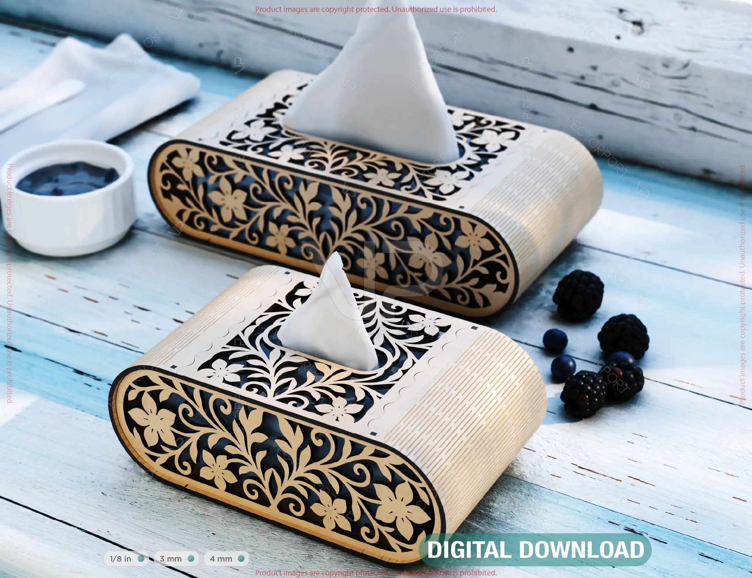 Floral Design Laser Cut Napkin Dispenser – 2 Size Options, Modern Tabletop Tissue Box Wooden Napkin cover Digital Download |#250| VectorPort