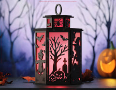 Haunted House Halloween Tealight Lantern SVG – Spooky Ghosts & Bats Candle Holder Digital Download |#251|