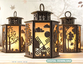 Autumn Forest Scene Lantern Tea light Halloween Theme Forest with Pumpkin Candle Holder Laser Cut Wooden Lamp Digital Download SVG |#U252| VectorPort