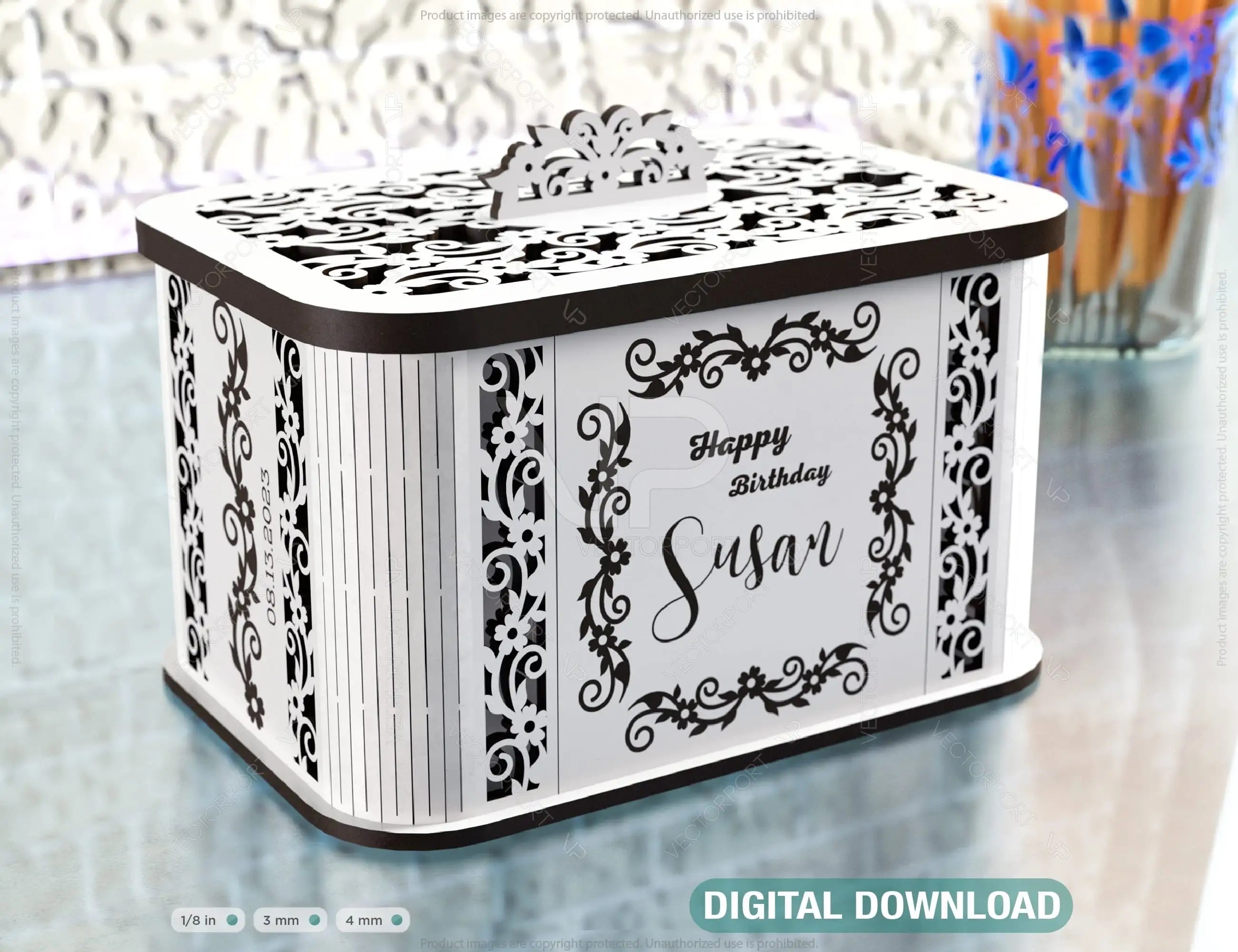Decorative Wooden Gift box with Heart Flowers Pattern Jeweler case Wedding Birthday Mother’s Day Gift Box laser cut file Digital Download |#U253| VectorPort