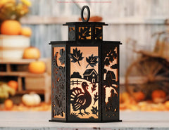 Thanksgiving Lantern Tealight Holder SVG – Autumn Leaves, Pumpkins & Turkey Candle Box Digital Download |#253| VectorPort