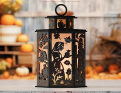 Thanksgiving Lantern Tealight Holder SVG – Autumn Leaves, Pumpkins & Turkey Candle Box Digital Download |#253|