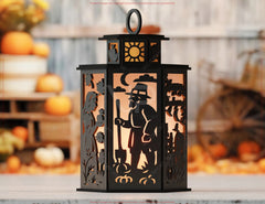 Thanksgiving Lantern Tealight Holder SVG – Autumn Leaves, Pumpkins & Turkey Candle Box Digital Download |#253|