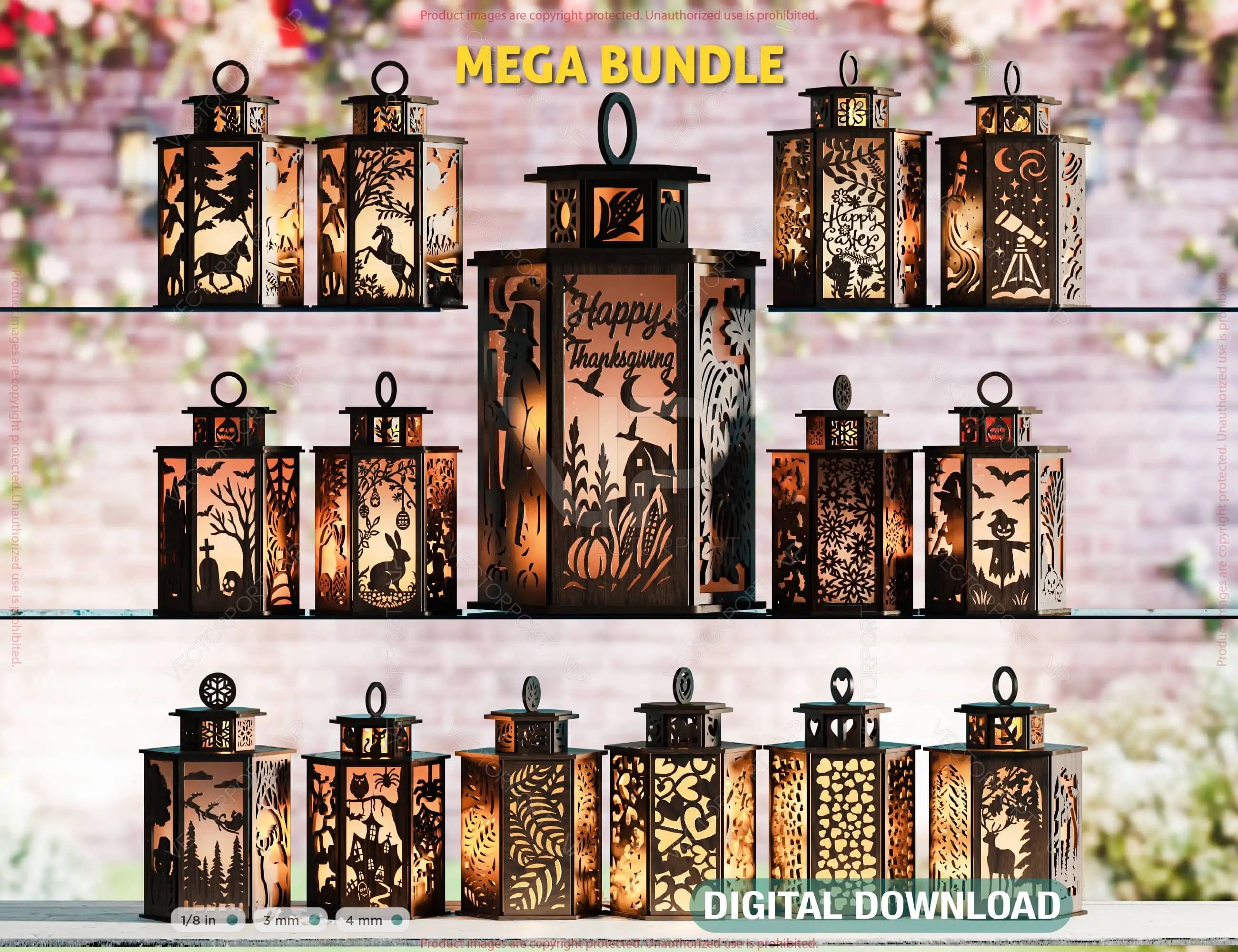 Mega Lantern Bundle | Christmas, Halloween, Nature Tealight Holders | Laser Cutting Digital Download |#254| VectorPort