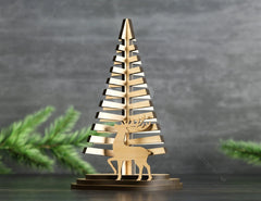 Standing Christmas Trees with Deer Gifts and Snowman Laser cut files Digital Download | SVG |#U254|