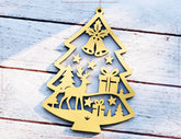 Christmas Tree Shape Ornament New Year Decoration | Laser Cut Snowy Scene Holiday Hanging Baubles | Digital Download |#255|