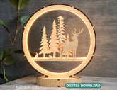 Snowy Scene Deer 3D Led Light Laser Cut Night Lamp Round Modern Bedside Table Lamp Digital Download |#U256| VectorPort