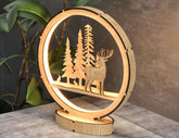 Snowy Scene Deer 3D Led Light Laser Cut Night Lamp Round Modern Bedside Table Lamp Digital Download |#U256| VectorPort