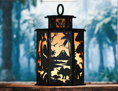 Majestic Dinosaur Wildlife Lantern – Prehistoric Jungle Panels Candle Holder Lamp Digital Download |#257| VectorPort