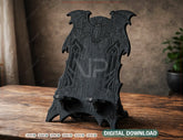 Gothic Bat Wooden Phone Stand | Laser Cut Decorative Desk Phone Holder | Dark Fantasy Wood Design Digital Download |#259|