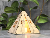 Wooden Tent Shape Night Light Lamp Laser Cutting Camping Tent Home Lampshade Table Candle Holder Table Lamp Digital Download SVG |#U259|