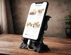 Gothic Bat Wooden Phone Stand | Laser Cut Decorative Desk Phone Holder | Dark Fantasy Wood Design Digital Download |#259|