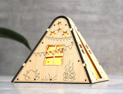 Wooden Tent Shape Night Light Lamp Laser Cutting Camping Tent Home Lampshade Table Candle Holder Table Lamp Digital Download SVG |#U259| VectorPort