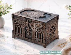 Gothic Wooden Keepsake Box | Laser Cut Storage Chest SVG | Ornate Decorative Gift Box Digital Download |#260|