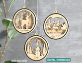 Christmas Balls Tree Decorations Craft Hanging Bauble Snowy Scene Deer carving stencil laser cut Digital Download |#U260| VectorPort