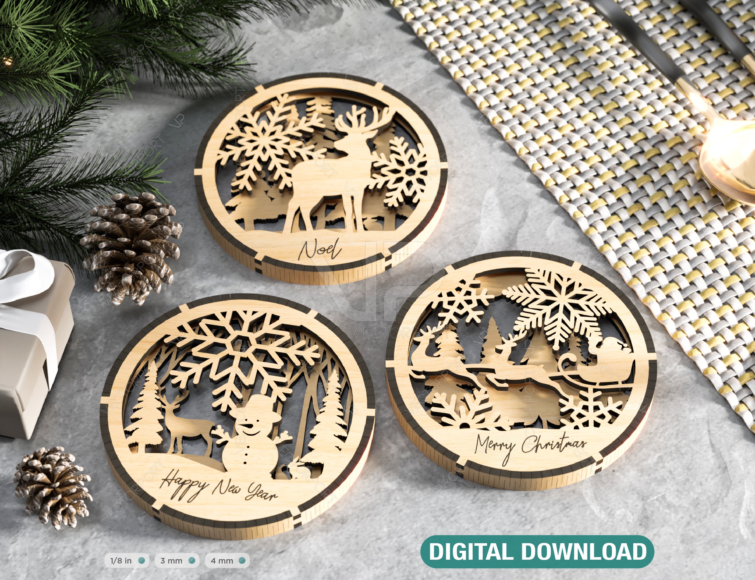 Christmas Coasters 4pc set (Round) – Mema's Custom Studio