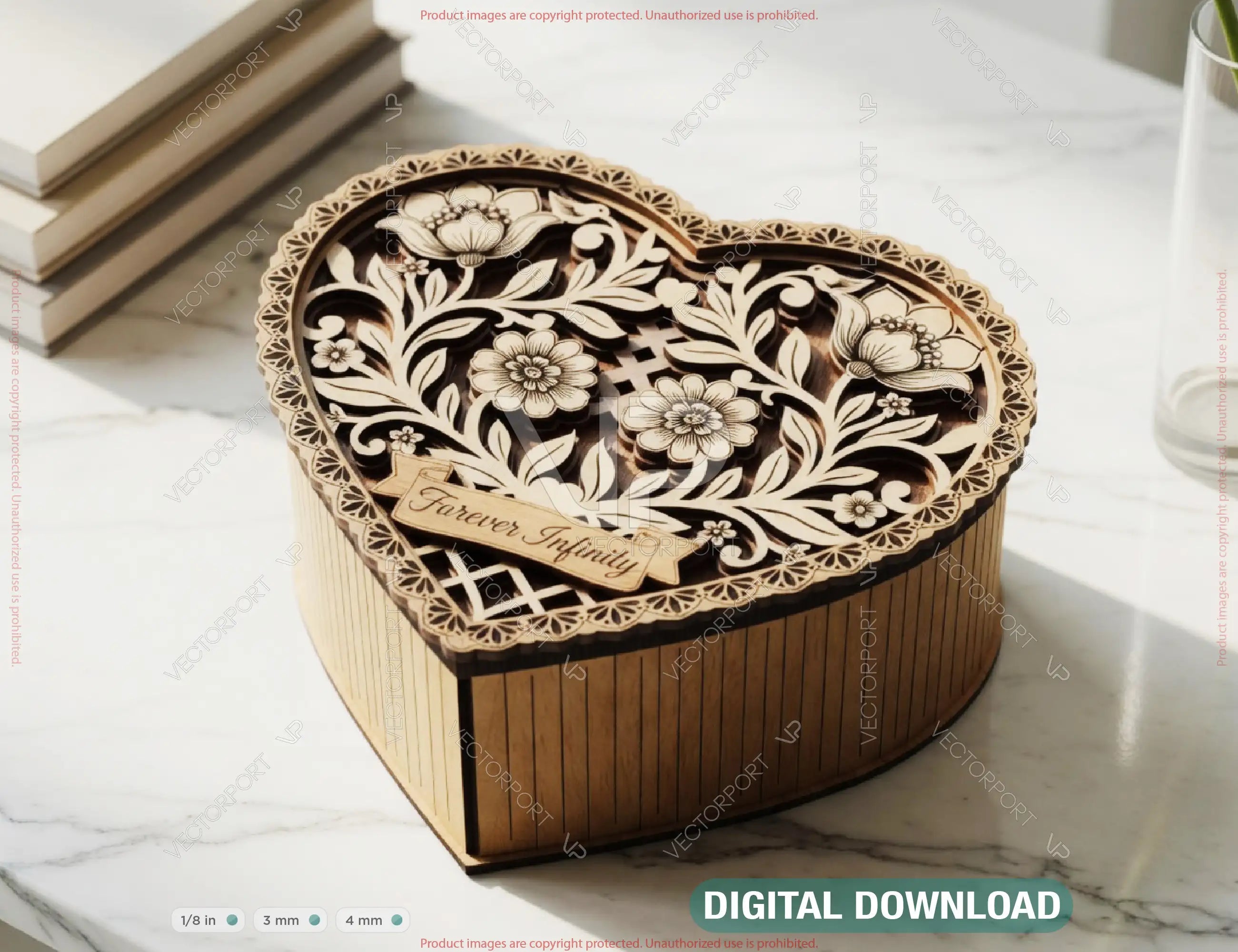 Laser Cut Heart Box SVG, Floral Keepsake Box Customizable – Layered Laser Cut Digital Download |#263| VectorPort