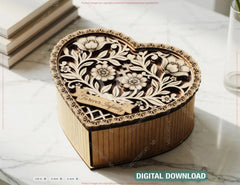 Laser Cut Heart Box SVG, Floral Keepsake Box Customizable – Layered Laser Cut Digital Download |#263| VectorPort