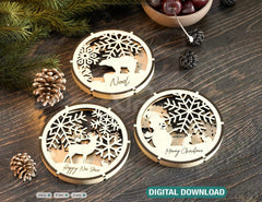 Coaster Christmas Gift Laser Cut Tea Coffee Cup Mat Pad Placemat Tableware Deer New Year Theme Digital Download |#U264| VectorPort