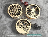 Round Kinetic Coaster Mechanical Laser Cut City Old Mill Scene Turntable Shape Tea Coffee Cup Mat Pad Placemat Tableware Digital Download |#U266| VectorPort