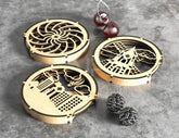 Round Kinetic Coaster Mechanical Laser Cut City Old Mill Scene Turntable Shape Tea Coffee Cup Mat Pad Placemat Tableware Digital Download |#U266| VectorPort