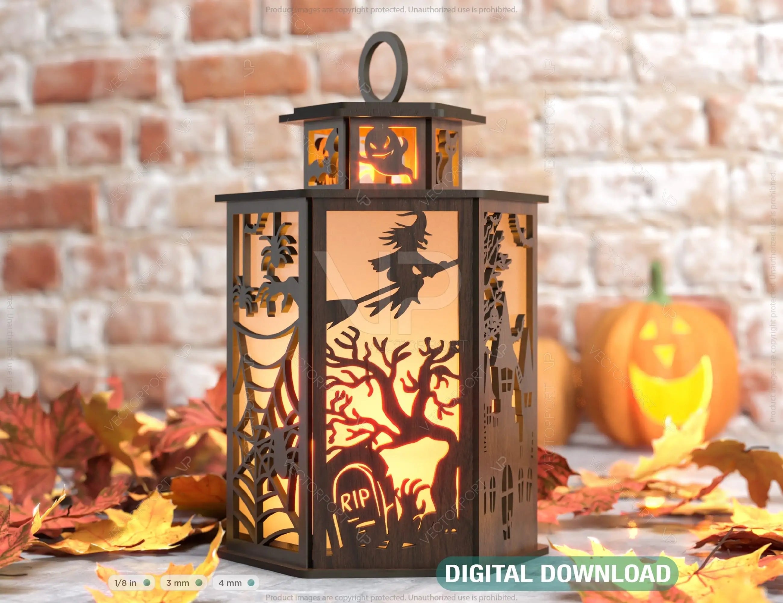 Halloween Candle Tealight Holder Pumpkin Witch Spider Lantern Spooky Scene Lamp Digital Download SVG |#U267| VectorPort