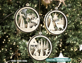 Christmas Balls Tree Decorations Craft Hanging Bauble Snowy Scene Deer carving stencil laser cut Digital Download |#U269| VectorPort