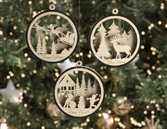Christmas Balls Tree Decorations Craft Hanging Bauble Snowy Scene Deer carving stencil laser cut Digital Download |#U269| VectorPort