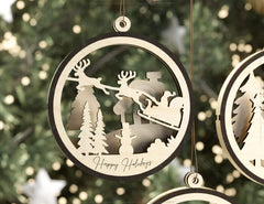 Christmas Balls Tree Decorations Craft Hanging Bauble Snowy Scene Deer carving stencil laser cut Digital Download |#U269|