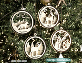 Christmas Balls Tree Decorations Craft Hanging Bauble Snowy Scene Deer carving stencil laser cut Digital Download |#U274| VectorPort