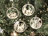Christmas Balls Tree Decorations Craft Hanging Bauble Snowy Scene Deer carving stencil laser cut Digital Download |#U274| VectorPort