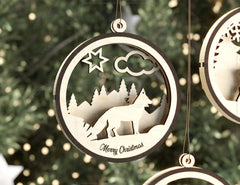 Christmas Balls Tree Decorations Craft Hanging Bauble Snowy Scene Deer carving stencil laser cut Digital Download |#U274| VectorPort