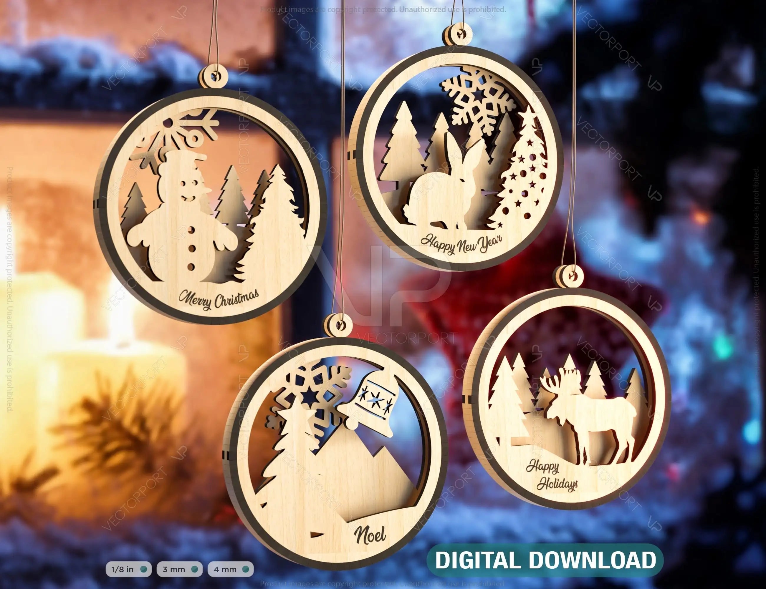 Snowman Christmas Balls Tree Decorations Craft Hanging Bauble Snowy Scene Deer carving stencil laser cut Digital Download |#U276| VectorPort