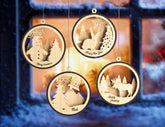 Snowman Christmas Balls Tree Decorations Craft Hanging Bauble Snowy Scene Deer carving stencil laser cut Digital Download |#U276| VectorPort