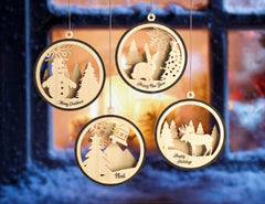 Snowman Christmas Balls Tree Decorations Craft Hanging Bauble Snowy Scene Deer carving stencil laser cut Digital Download |#U276| VectorPort