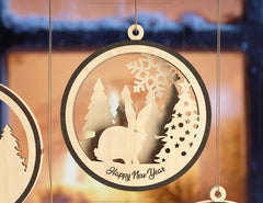 Snowman Christmas Balls Tree Decorations Craft Hanging Bauble Snowy Scene Deer carving stencil laser cut Digital Download |#U276|