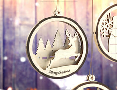 Christmas Balls Tree Decorations Craft Hanging Bauble Snowy Scene Deer carving stencil laser cut Digital Download |#U277| VectorPort