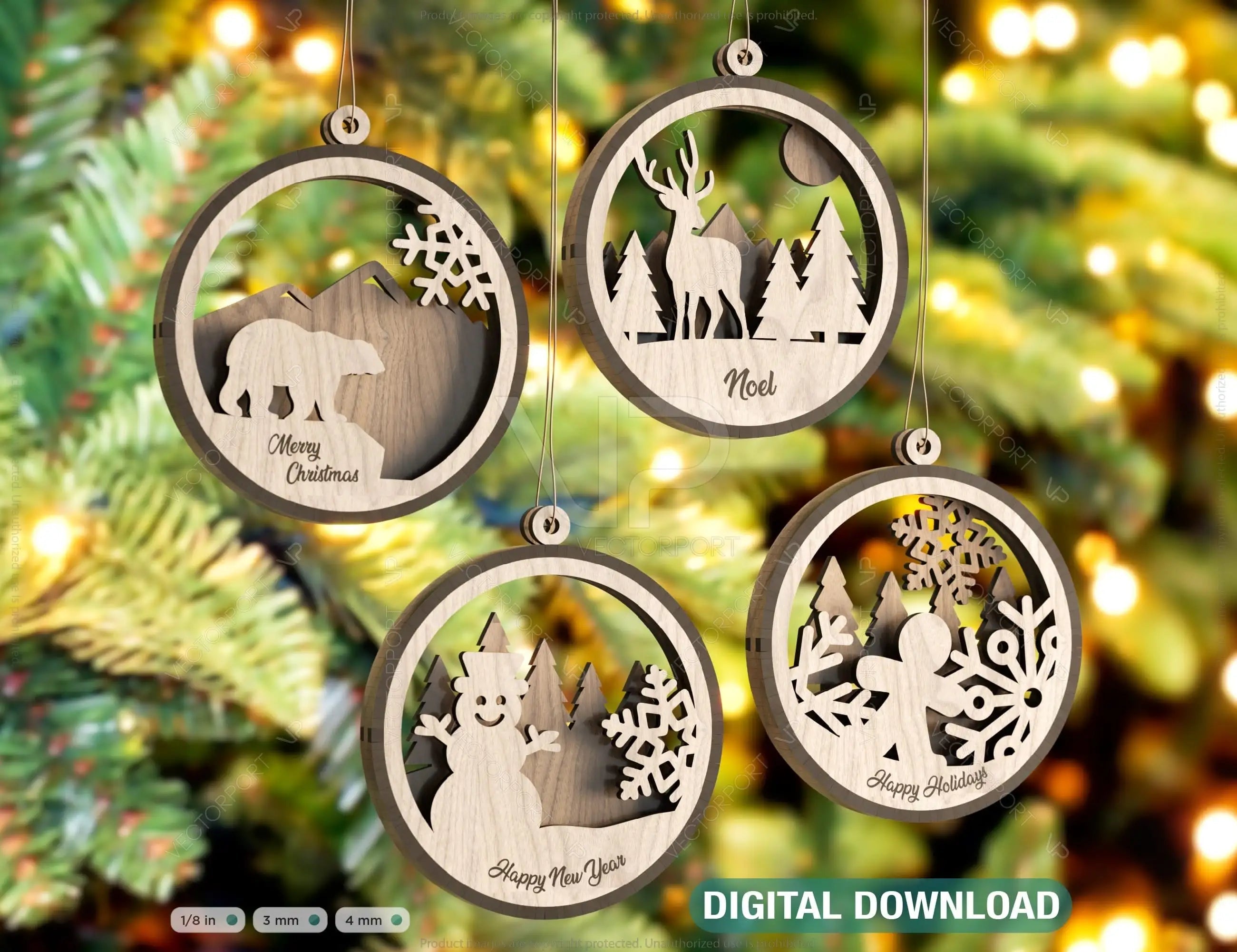 Snowman Christmas Balls Tree Decorations Craft Hanging Bauble Snowy Scene Deer carving stencil laser cut Digital Download |#U278| VectorPort