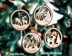 Deer Forest Snowy Scene Christmas Balls Tree Decorations Craft Hanging Bauble Carving stencil laser cut Digital Download |#U279| VectorPort