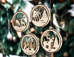Deer Forest Snowy Scene Christmas Balls Tree Decorations Craft Hanging Bauble Carving stencil laser cut Digital Download |#U279| VectorPort