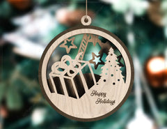 Deer Forest Snowy Scene Christmas Balls Tree Decorations Craft Hanging Bauble Carving stencil laser cut Digital Download |#U279|