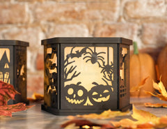 Halloween Candle Tealight Holder Pumpkin Witch Spider Lantern Spooky Scene Lamp Digital Download SVG |#U284| VectorPort