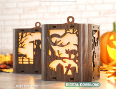 Halloween Candle Tealight Holder Pumpkin Witch Spider Lantern Spooky Scene Lamp Hanging Tree Decoration Candle Holder Digital Download |#U285| VectorPort