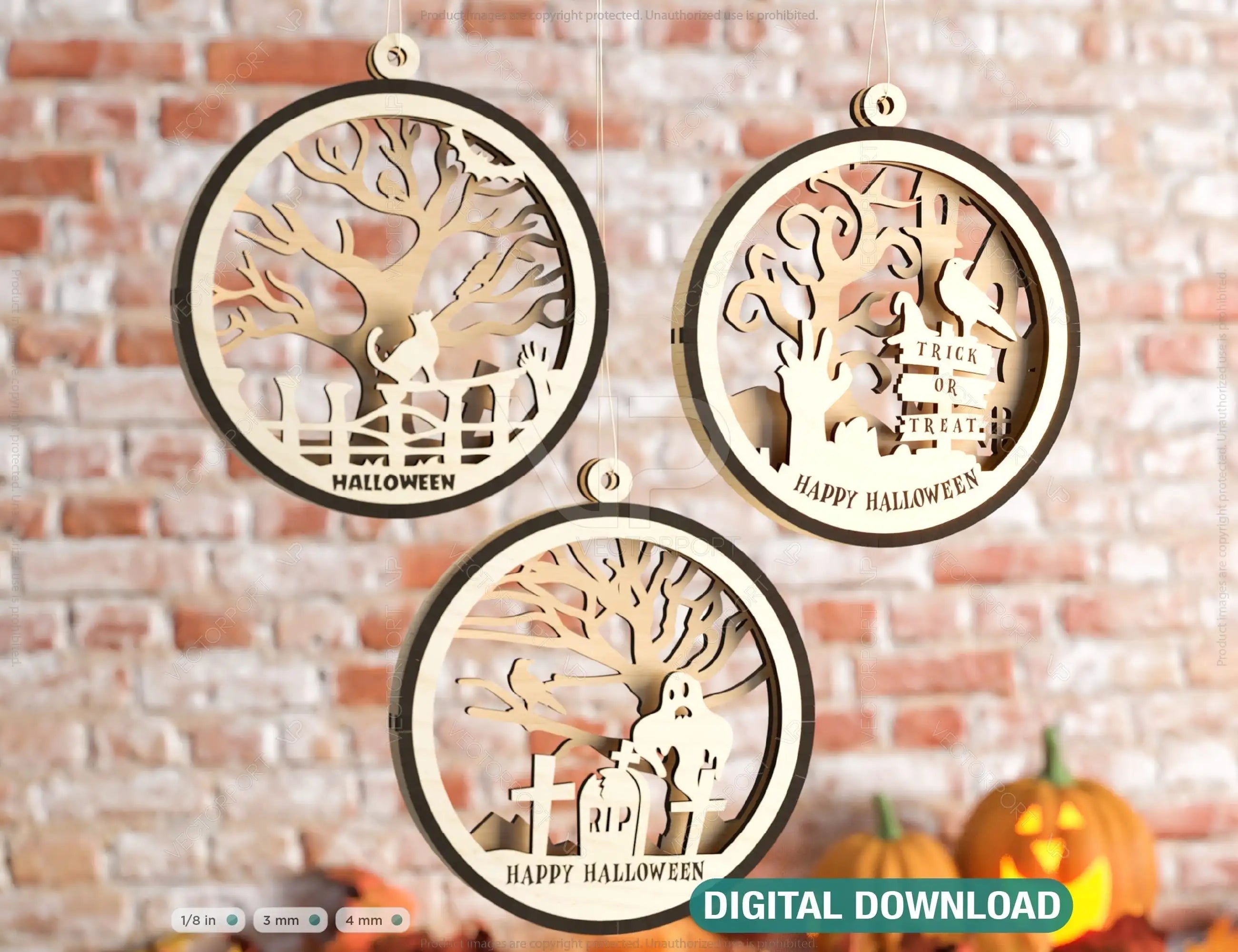 Halloween Decoration Balls Craft Hanging Bauble Pumpkin Cat Spider Lantern Spooky Scene Digital Download |#U286| VectorPort